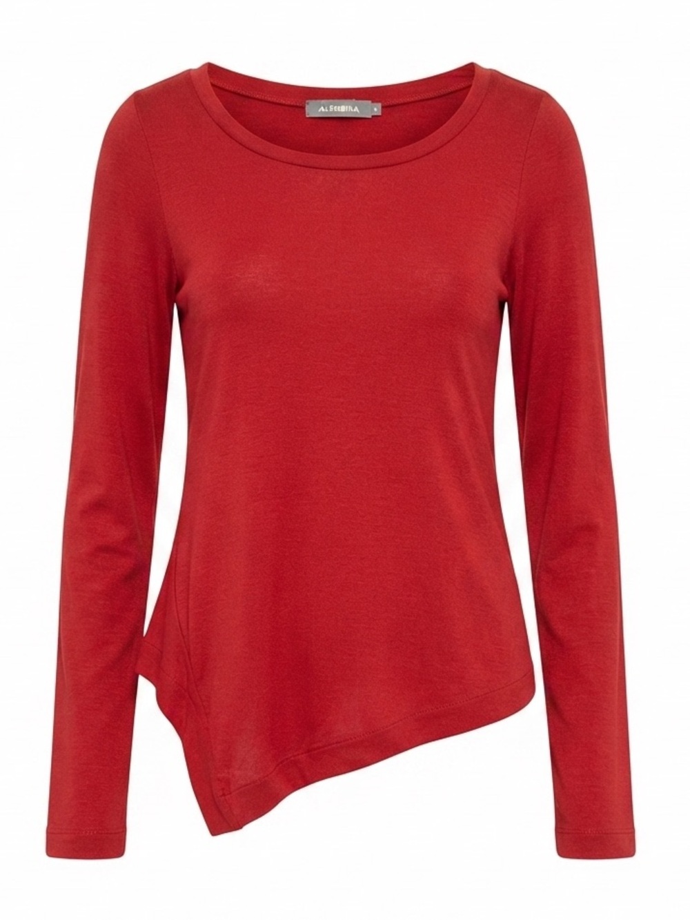 Alembika Red Asymmetrical Hem Long Sleeve Top Scoop Neck Lagenlook Avant Garde 2 - Picture 2 of 7